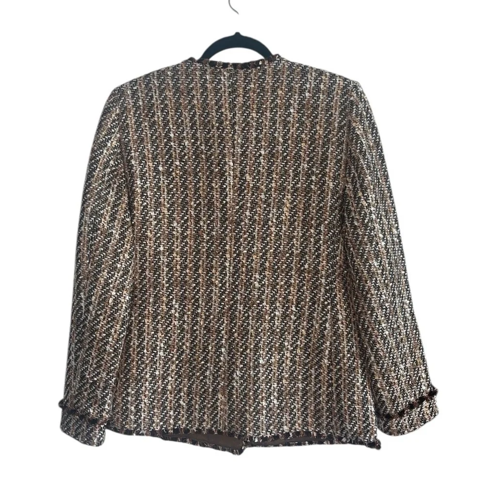 Ann Taylor Metallic Fringe Tweed Blazer Jacket Brown Size 4 NWT - Picture 5 of 12